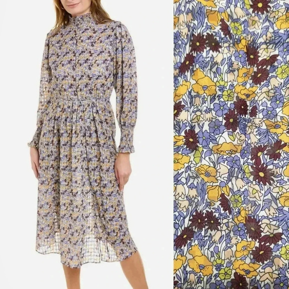 {AVANTLOOK} Printed High Collar Dress In Purple Multi - Picture 1 of 17